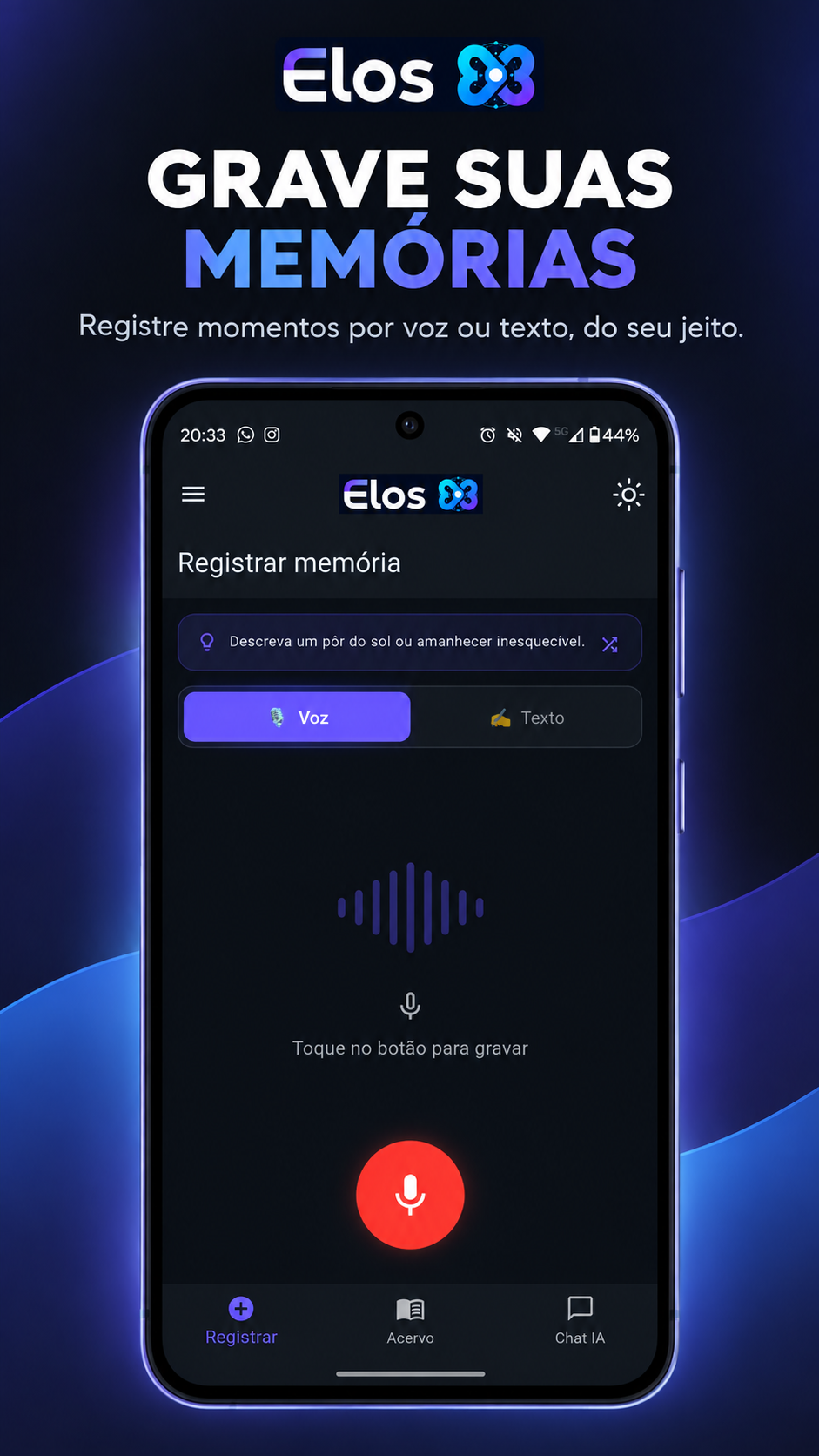 Tela do Elos durante uma gravação de voz